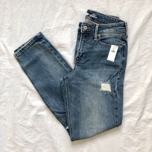 High-Waisted Distressed Power Slim Straight Jeans